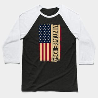 Vintage 1964 60th Birthday Gifts 60 Years Old American Flag Baseball T-Shirt